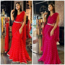 Karwa Chauth Special Lehenga Saree with Stitched Blouse In 2 Beautiful Colors 